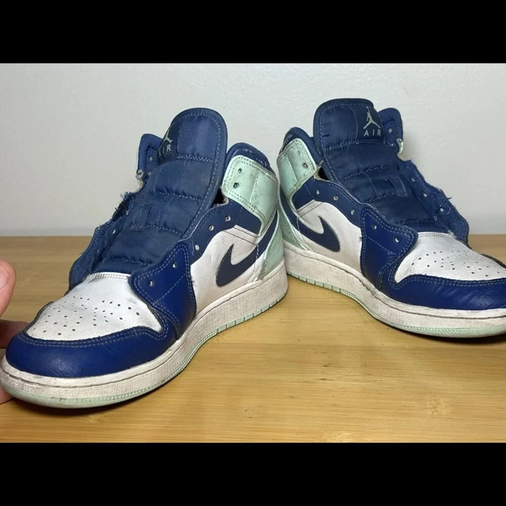 Size 7Y - Nike‎ Air Jordan 1 Mid Mystic Navy Mint Foam 554725-413 GS